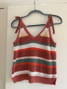 Madewell Rust Multicolor Striped Tie-Shoulder Tank